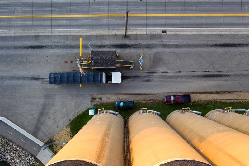 Aerial view of coal silos and loading infrastructure